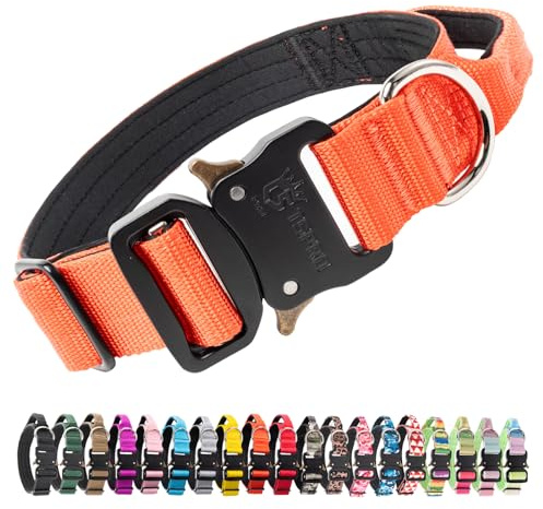 TSPRO Premium Collier pour Chien, Réglable Collier Tactique Chien avec Poignée et Une Solide Boucle Métallique à Libération Rapide, pour Chiens de Taille Moyenne à Grande (Orange M)