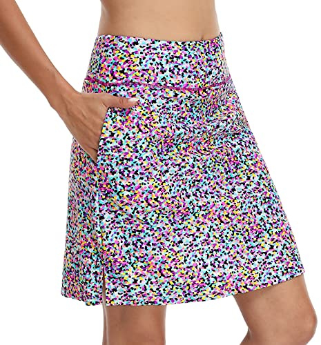 M MOTEEPI Skirts for Women Knee Length Athletic Skorts Golf Tennis Skirt with Pockets New Colorful Polka Dots S