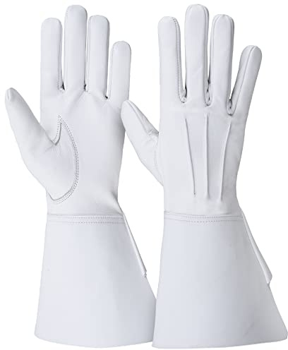 Daskz Leathers Men's Long Cuff Gauntlets Gloves Piper Drummer Band Gloves (White, M)