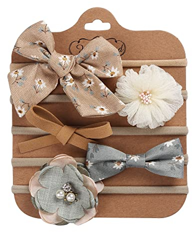 5 Stück Baby Stirnbänder Kinder Haarband mit Schleife Kopfbedeckung Baby Mädchen Nylon Blumen Stirnband Neugeborene Kleinkinder Haarbänder und Bögen Kinder Party Hochzeit Fotografie Haarschmuck