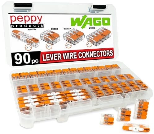 WAGO 221 Lever Nuts 90pc Compact Splicing Wire Connector Assortment with Case. Includes 221-2401, 221-412, 221-413, 221-415