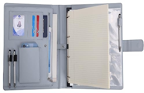 Wonderpool A4 PU Cuir Porte Document Classeur Anneaux Planchettes à pince Amovible Dossier De Conférencier pour Organiseur Conférence Réunion Bureau Voyage École (Gris clair)