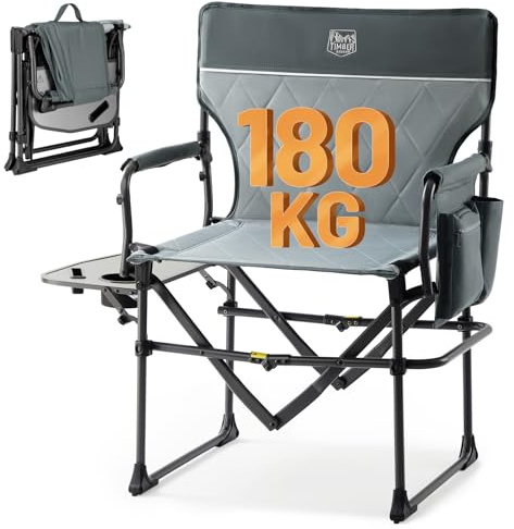 Timber Ridge Aluminum Camping Directors Chair with Side Table Pocket, Portable Folding Chair, Heavy Duty Lawn Chair for Fishing Trip Picnic Concert Outdoor 400lbs, Grey