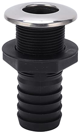Tissting Drenaje de Montaje a Través del Casco 1-1/2 con Aleta de Cubierta de Acero Inoxidable Conector Recto Negro a Través del Casco para Yates, Barcos, Infantes de Marina, Barcos