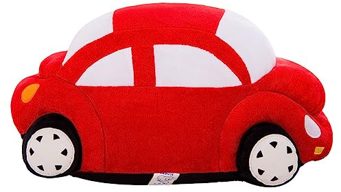 Xshelley Round Beetle Plush Stuffed Toy Car, Decorative Pillow, Cushion, Cute Cartoon Car Model Stuffed Plush Toys for Children Boys Gift 30cm Long (Red)