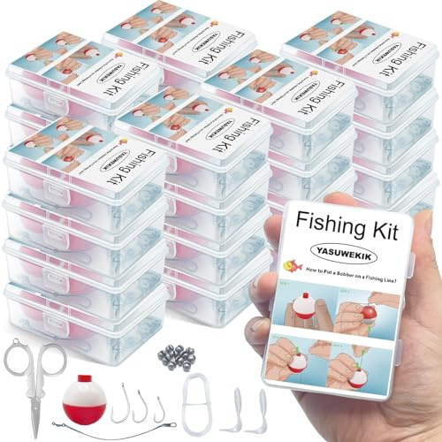 Lot de 8 mini kits de pêche en vrac, petits kits de survie d'urgence, kits de pêche compacts avec étui pour débutants, boîte à chaussures pour enfant, cadeau de Noël