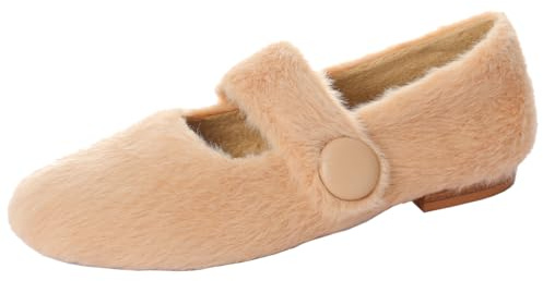 CHICMARK Mary Jane - Bailarinas de piel sintética para mujer, suaves y cómodas, para otoño/invierno, albaricoque, 37 EU