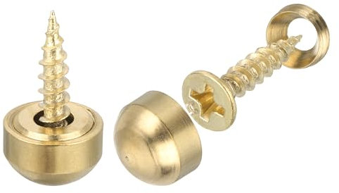 sourcing map 12Pcs Brass Decorative Screws with Caps, 9mm Mirror Screws Cover Self-Tapping Screws for Furniture Fixing, Gold Tone