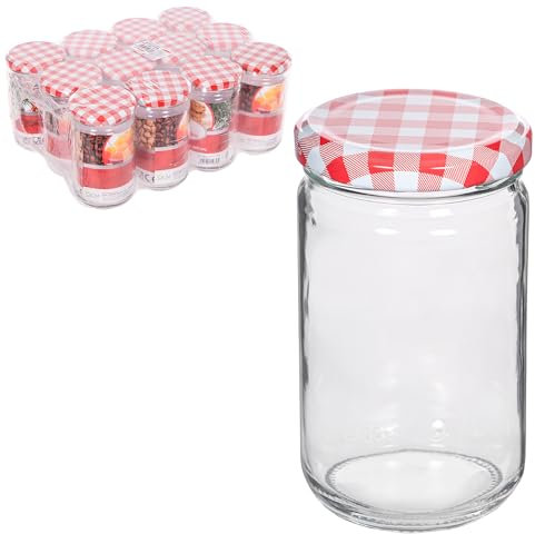 TWO TIGERS Pack Tarros de Cristal Redondo Tapa Vichy. Varios Tamaños a Elegir. Bote de Cristal, Cierre Giratorio para Conservas. Ideal para Legumbres, Pasta, Arroz (300ml (12 uds))