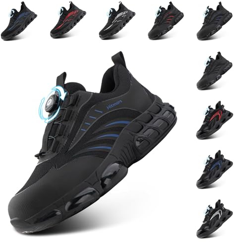 Hitmars Safety Shoes Men Safety Trainers Womens Steel Toe Cap Work Trainers Kitchen Shoes Wide Fit Work Shoes Site Non Slip Blue UK Size 6.5（EU40）