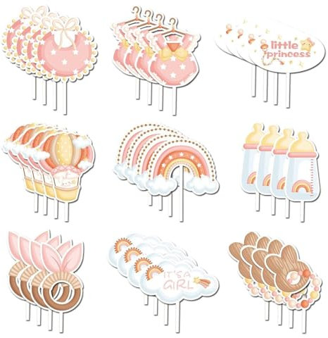 Confezione Da 36 Biglietti Per Baby Shower Per Ragazze, Decorazioni Per Feste Rivelatrici Di Genere, Decorazioni Per Torte Per Baby Shower, Topper Per Cupcake Rivelatrici Di Genere