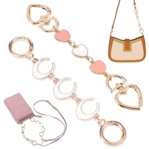 LLOUSSAK 2 Stück Geldbörsen Verlängerung Kette, Herz Mond Taschenkette Verlängerung Damen Metall Geldbörse Kette Taschenkette Umhängetasche Ersatz Zubehör für Damen Handtasche Umhängetasche