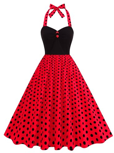 EFOGEP - Vestito da donna, stile anni 1950, a pois, in stile rockabilly, con scollo a barchetta, A-line, swing, midi, da sposa, da cocktail, da festa, da maturità, svolazzante, rétro, da sera, S