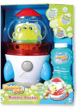 JugaToys - Máquina de Burbujas de Jabón Automática - Cohete Lanza pompas con Giro 360º - Botella con líquido incluida - con luz y Sonidos - para niños y niñas a Partir de 3 años - Doble Lanzador