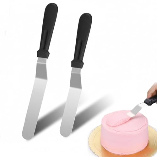 HUZNA Juego de 2 paleta angular profesional de respostería, espátula de paleta de acero inoxidable, decorativa para glaseado de tartas, magdalenas y pasteles para el hogar, panadería, cocina