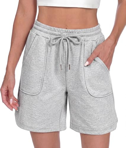 Litherday Women's Running Shorts Gym Sports Bermuda Shorts Casual Jogging Summer Lounge Bottoms with Pockets High Waist Jogger Daily Outdoor Grey XL