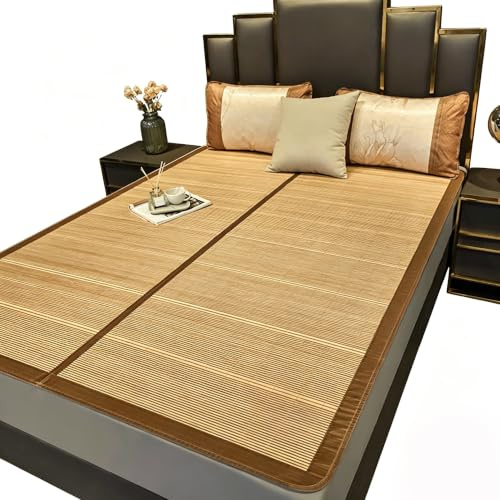 MMleYN Stuoia di bambù Naturale, Coprimaterasso Rinfrescante Reversibile con Lato in Erba Ecologica, Tappeto Rinfrescante Letto Pieghevole Traspirante, per Casa E Dormitorio(220x200cm)