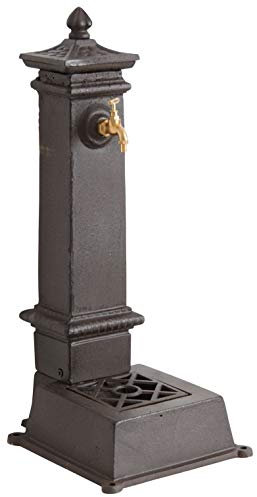 AUBRY GASPARD - Fontaine de Jardin Fonte Opra - Noir Mat - Robinet Métal Doré - 30x37x77 cm - Raccordement Évacuation Dessous - Livrée en Kit - Poids 21 kg