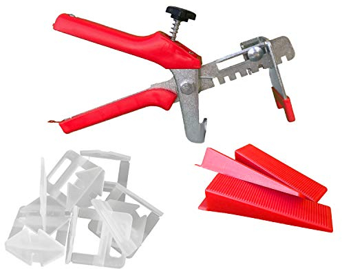 500 Zuglaschen 200 Keile + 1 Zange 3,0mm - KACHEL GOTT® Fliesen Nivelliersystem Set - Fugenbreite wählbar 1mm bis 3mm - Zange Keile Zuglaschen für Fliesenstärke 3-12 mm(SET Semi-Pro 3,0mm)