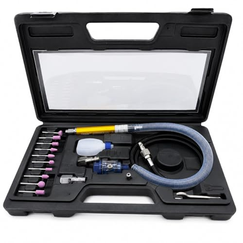 Mini Smerigliatrice Pneumatica ad Aria Compressa con Kit 17 Pezzi, Trapano/Fresa Tipo Dremel per Compressore, 54000 RPM, Mole e Frese 3 mm, Utensile per Molatura Lucidatura Sbavatura Metalli