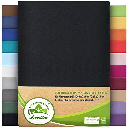 Premium Spannbettlaken, extra schwer und dick, 97% Mako-Jersey-Baumwolle und 3% Elasthan, auch Boxspringbett geeignet, 200 x 220-220 x 240 cm, Schwarz