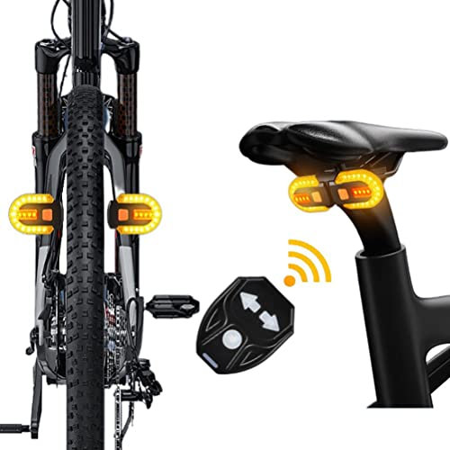 Sobeta Fanale posteriore per bici con indicatori di direzione, telecomando wireless ricaricabile tramite USB, luci posteriori staccabili per mountain bike notturne e sicurezza