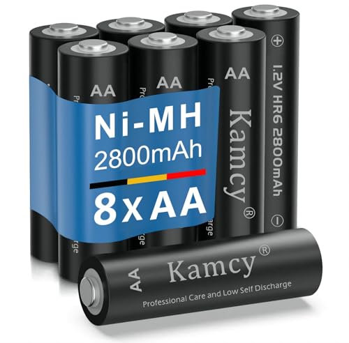 KAMCY Pilas Recargables AA 2800mAh – Pack de 8 baterías Recargables AA Ni-MH 1.2V, precargadas y de Alta Capacidad