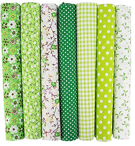Wambere 7 Stück 50 x 50 cm Baumwollstoff Patchwork Stoffe Paket, Stoff für Quilten, Meterware Baumwolltuch für DIY Nähmuster Handwerk, Grün