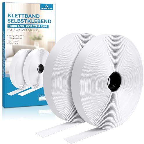 HOMMAND Scratch Autocollant Double Face Extra Fort, Bande Scratch Adhésif Bande Agrippantes Adhésives Autocollant, Adhésives puissant Hook Loop Rubans pour Ménage,Bricolage Et l'artisanat,20mmx10m