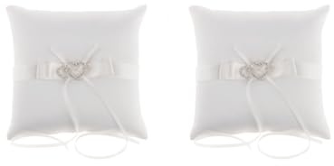Adoorniequea Lot de 2 coussins pour alliances de mariage, cérémonie, fête, double cœur, blanc