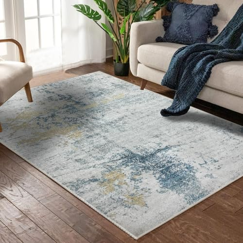 Safunion Teppich Wohnzimmer Schlafzimmer KurzFlor Modern Teppiche Groß Weich rutschfest Abstrakte (Blau/Multi, 120 x 160 cm)