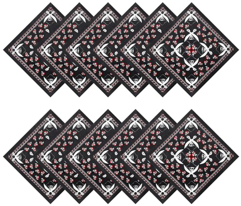 BEIMEIII Lot de 12 foulards de pirate bandana pour fête d'Halloween et fête d'enfants, Noir et rouge, 1