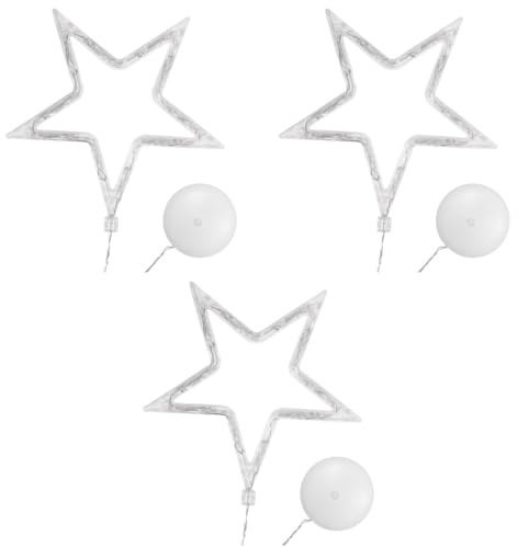 minkissy 3pcs 10 LED Christmas Lights Hanging Window Light with Suction Cup Battery Operated Hanging Decor for Indoor Lighting Xmas Party Decoration (Five-Pointed Star Style+Pure White Light)