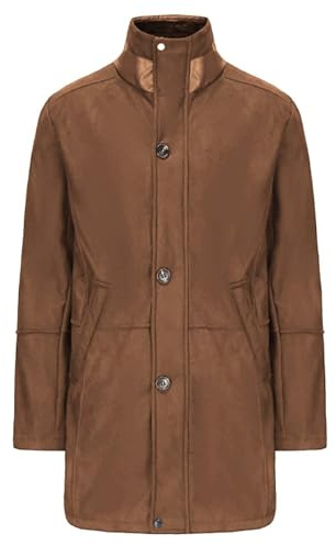 Veste d'hiver pour homme - Longue fermeture éclair à revers - Veste en daim synthétique pour homme - Veste d'hiver chaude doublée - Veste polaire avec poches - Bloc de couleurs - Parka d'hiver ample,