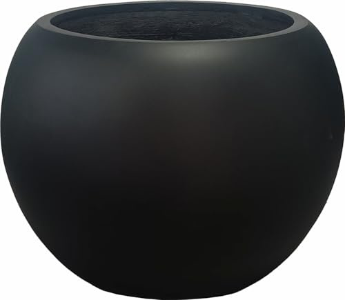 Panlaolao 13.5 H x 17 Dia (12 Pot Opening) Round Fiberstone Planter with Drainage Hole, Black, Indoor/Outdoor Large Plant Pot for Home Patio Garden, Ideal for Large Plants