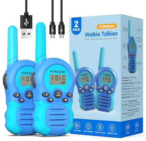 FOREDOM Walkie Talkie Ricaricabili per Bambini con Lunga Portata per Ragazzi e Ragazze da 3 a 12 Anni Regalo di Compleanno – Confezione da 2