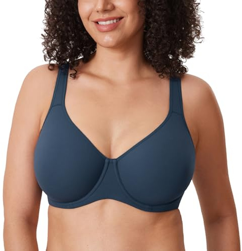 DELIMIRA Women's Inbarely Plus Full Coverage Bra Plus Size Underwire Unlined Seamless Bras Sargasso 44DD