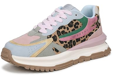 Blowfish Malibu Women's Leo Lace-Up Trainers | 100% Vegan Platform Wedge Sneakers in Cloud Blue Leopard Print | Cushioned Chunky Trainers for Everyday Casual Wear | UK 6
