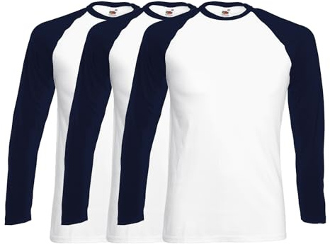 NGWorld Pack De 3 T-Shirts De Baseball Hommes À Manches Longues Contrastées Col Rond Classique sans Motif - 3 x Blanc/Marine Profond - S