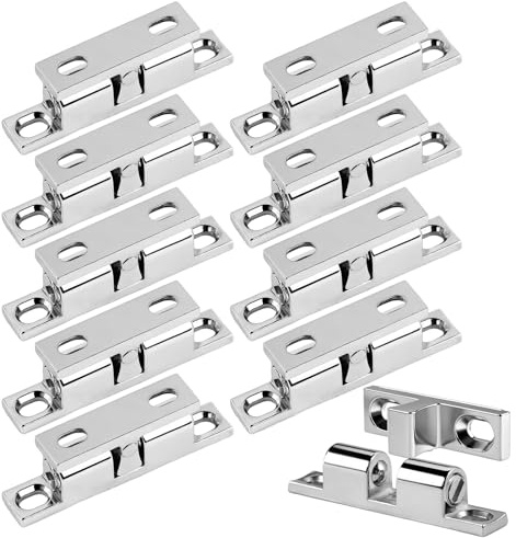 10 Pezzi Chiusura a Scatto a Doppia Sfera, Chiusure a Doppio Rullo per Armadietto Regolabile, Fermo a Doppio Rullo con 40 Viti, per Porte Armadi da Cassetti Mobilia Bagno(Argento,43mm)