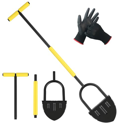 Monucep Cortador de bordes de césped con mango largo, hoja de dientes de media luna y mango en T, cuchillo manual para césped, bancal, acera y jardín