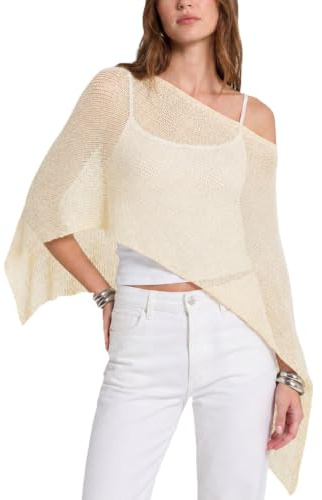 genomskinlig poncho, strand och sommar, lättvägd andningsbar stickad cape, hudtonad asymmetrisk hålig cape för damer