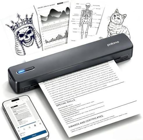 POLONO Trådlös A4 termisk skrivare, AI-smart app, A4 mobil reseskrivare, 21,6 x 27,9 cm, amerikansk bokstav 21,6 x 27,9 cm, bärbar skrivare, kompatibel med iOS, Android, dator