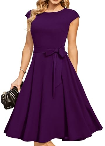 DRESSTELLS Cocktail Dress for Women, Formal Wedding Guest Mother Bride Dress, Summer Graduation Prom Tea Party Casual Dress 2024 Grape S