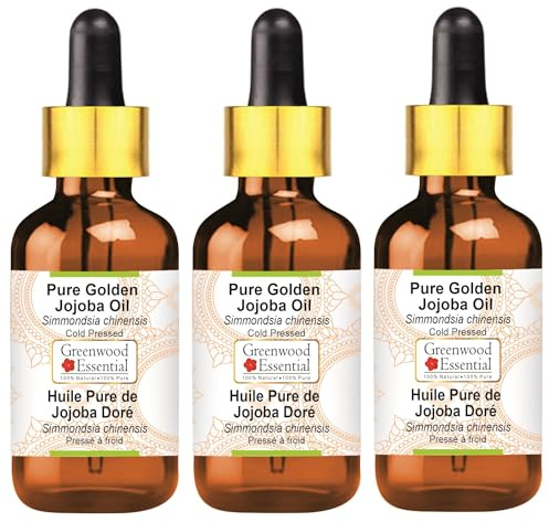 Greenwood Essential Naturreine Goldenes Jojobaöl (Simmondsia chinensis) mit Glas Tropfer Kaltgepresst 100ml X 3 (10 oz)