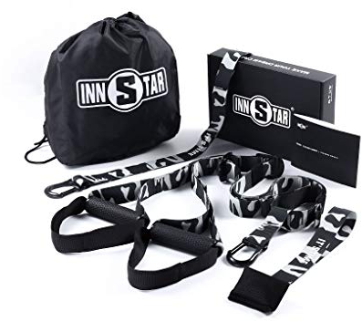 INNSTAR Schlingentrainer Set (Army/Grau/Grün): Sling Trainer Türanker, Griffe, Fußschlaufen und Trainingsgurt Verlängerung | Ganzkörpertraining mit eigenem Körpergewicht