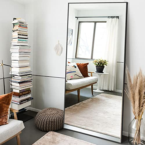 NeuType Specchio grande da 180,3 x 86,4 cm, con cornice in lega di alluminio, specchio da pavimento per soggiorno, camera da letto, da appendere o appoggiato alla parete, nero