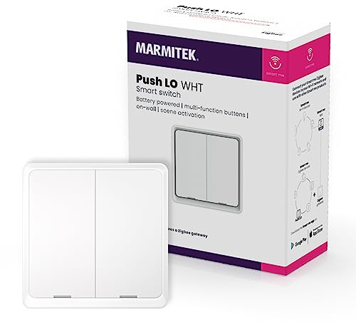 Interrupteur Connecté Zigbee - Marmitek Push LO WHT - Compatible avec Home Assistant - MQTT - Bouton Zigbee 3.0 - Mural Intelligent WiFi - Alexa - Allumer vos lumières et appareils - Blanc