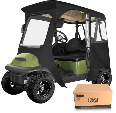 10L0L Recinzione per carrello da golf, per 2 passeggeri per auto da club, per tutte le stagioni, antivento, impermeabile, copertura antipioggia, finestra trasparente su 4 lati e porta arrotolabile con