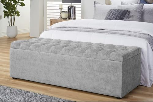 Large Ottoman Storage Box, Naples Velvet Upholstered Blanket Box with Hinged Lid, End of Bed Storage Bench, Bedroom Ottoman Storage Bench, Storage Ottoman Seat for Living Room, Hallway & Bedroom
